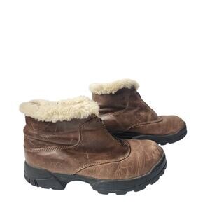 Ugg Ankle Boots Womens Size 7 Brown Leather Sheepskin Lined Work Chore Zip-up